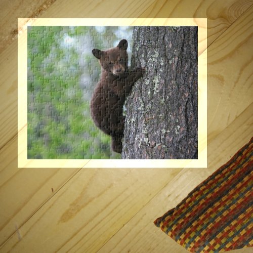 Cute Black Bear Cub Climbing a Tree Puzzle