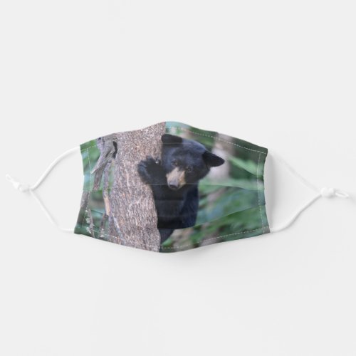 Cute Black Bear Cub In Tree Photo Adult Cloth Face Mask