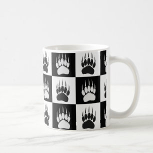 Cute Black Bear Paw Print Checkerboard Pattern Coffee Mug