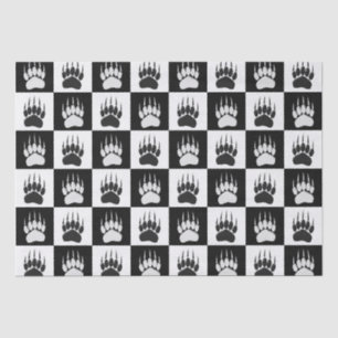 Cute Black Bear Paw Print Checkerboard Pattern Tissue Paper