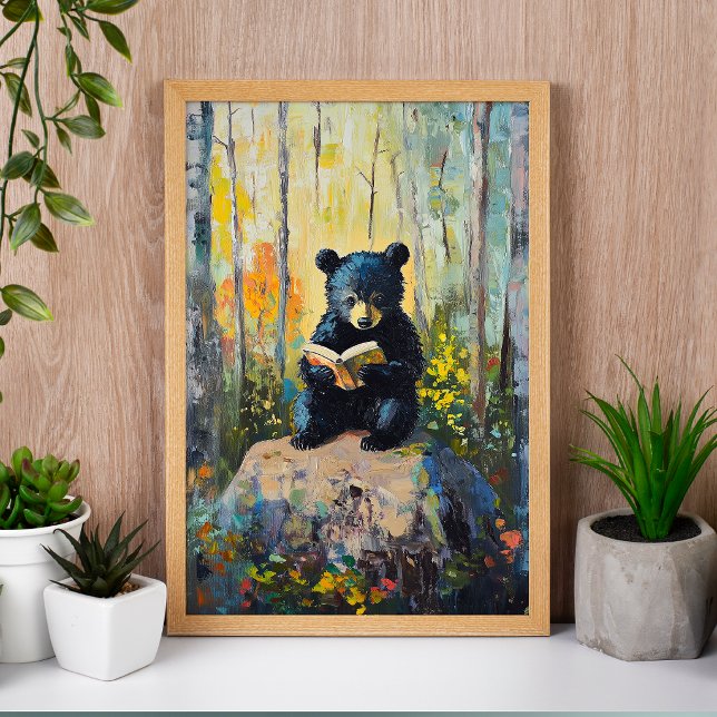 Cute Black Bear Reading a Book Poster (Creator Uploaded)
