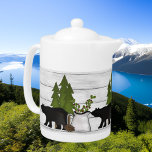 Cute Black Bears faux wood cabin Teapot<br><div class="desc">design by Cheryl Seslar at www.digiwebstudio.com</div>