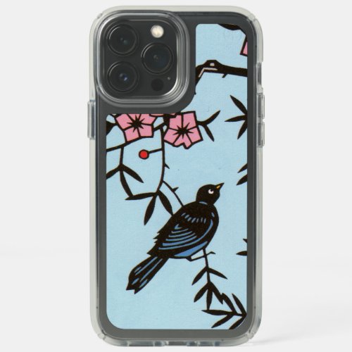 Cute Black Bird Pink Cherry Blossoms Light Blue Speck iPhone 13 Pro Max Case