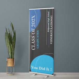 Cute Black Blue Abstract 2025 Class Graduation Retractable Banner