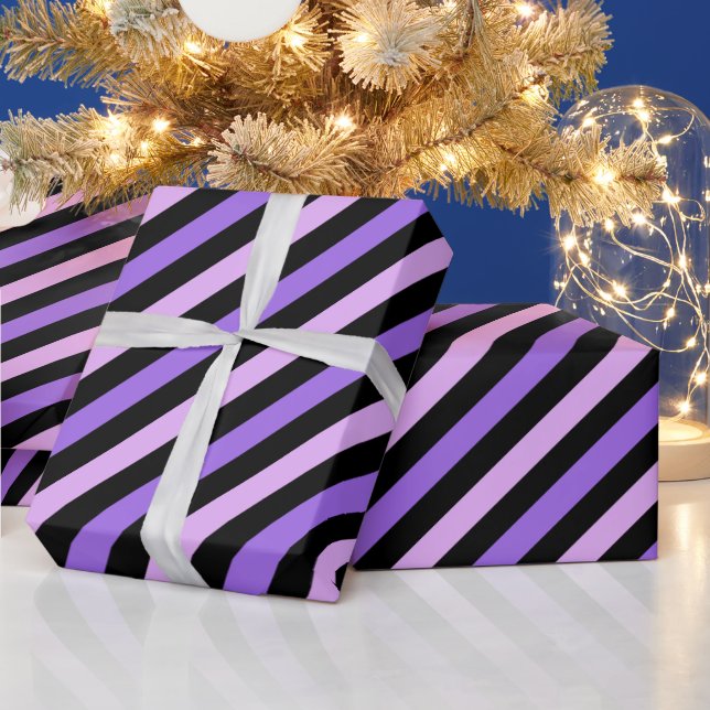 Cute Black Blue Gray Striped Pattern         Wrapping Paper (Holidays)