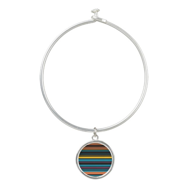 Cute black blue stripes bangle bracelet (Front)