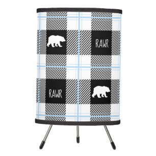 Cute Black Blue & White Bear and Rawr Flannel Tripod Lamp