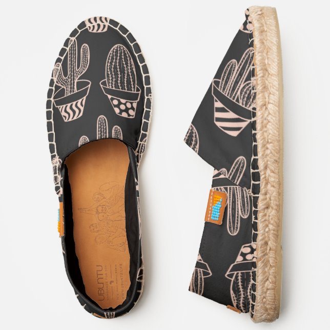 Cute Black Blush Pink Potted Cactus Pattern Espadrilles (Side)