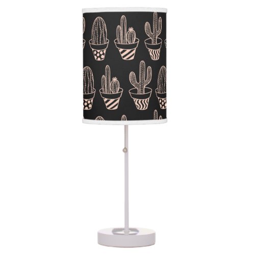 Cute Black Blush Pink Potted Cactus Pattern Table Lamp