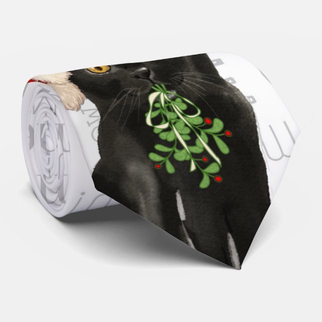 Cute Black Bombay Christmas Cat Lovers Neck Tie (Rolled)