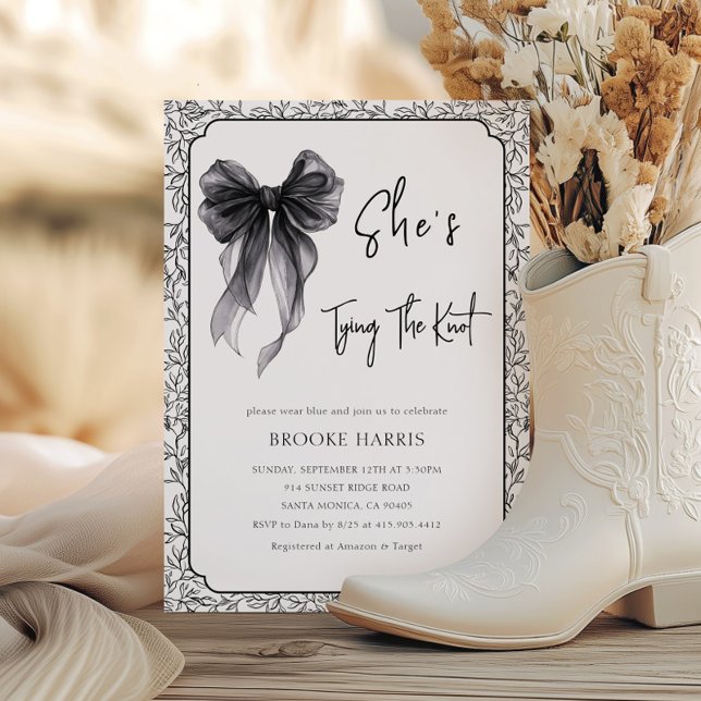 Cute Black Bow She's Tying The Knot Bridal Shower Invitation (Creator Uploaded)