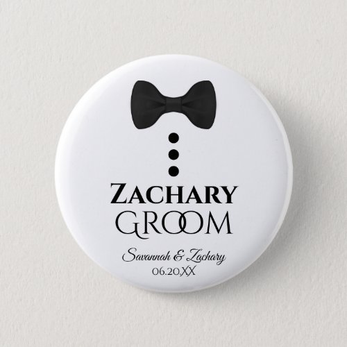 Cute Black Bow Tie Groom Wedding Name Tag Button