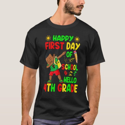 Cute Black Boy Dabbing Hello 4th Grade Teacher Stu T_Shirt