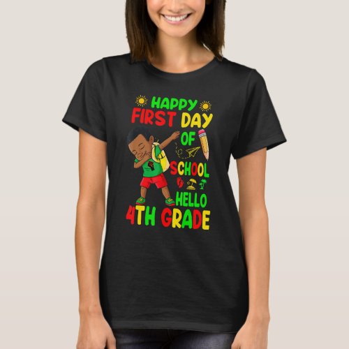 Cute Black Boy Dabbing Hello 4th Grade Teacher Stu T_Shirt