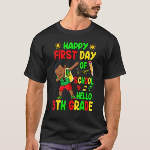 Cute Black Boy Dabbing Hello 5th Grade Teacher Stu T_Shirt