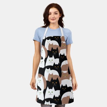 Cute Black Brown And White Cats Pattern Apron by DoodleDeDoo at Zazzle