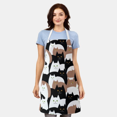 Cute Black Brown and White Cats Pattern Apron