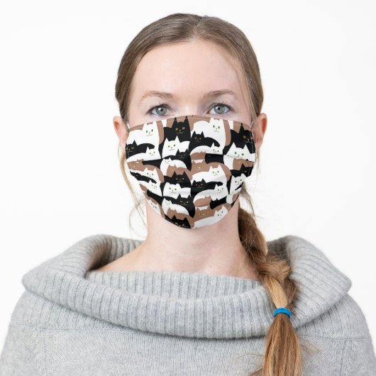 Cute Black, Brown and White Kitty Cats Adult Cloth Face Mask (Worn)