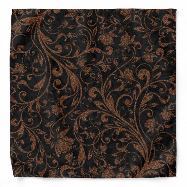 Cute black brown tiger floral pattern bandana (Front)