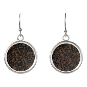 Cute black brown tiger floral pattern earrings