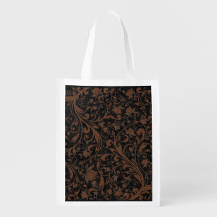 Cute black brown tiger floral pattern grocery bag
