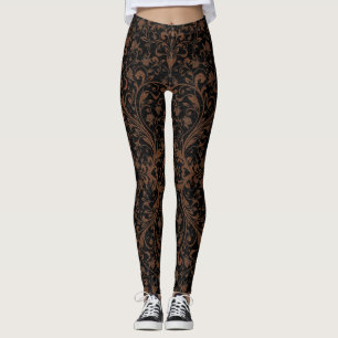 Cute black brown tiger floral pattern leggings