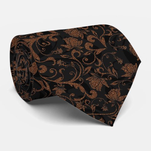 Cute black brown tiger floral pattern neck tie