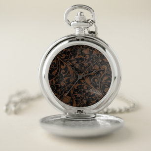 Cute black brown tiger floral pattern pocket watch