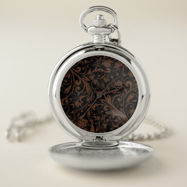 Cute black brown tiger floral pattern pocket watch (Inside)