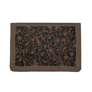 Cute black brown tiger floral pattern trifold wallet