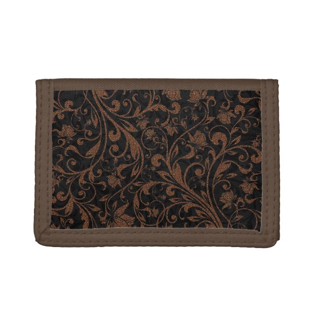 Cute black brown tiger floral pattern trifold wallet (Front)
