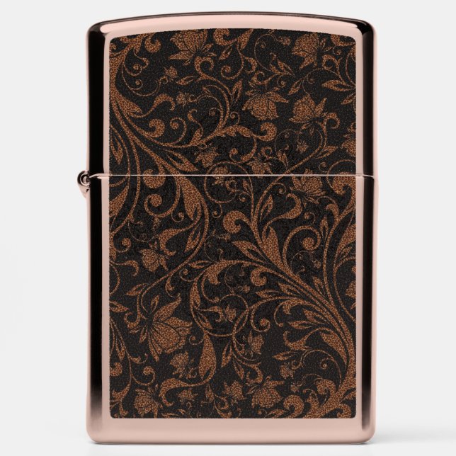 Cute black brown tiger floral pattern zippo lighter (Front)