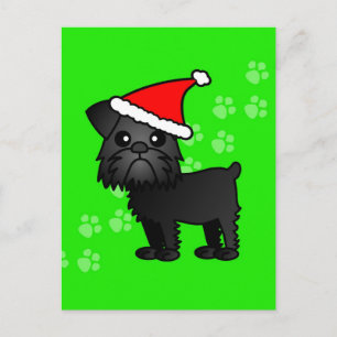 Cute Black Brussels Griffon Cartoon Santa Hat Holiday Postcard