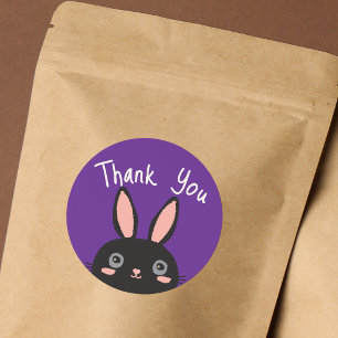 Cute Black Bunny Thank You Purple Small Business Classic Round Sticker