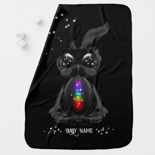 Cute Black Bunny with Chakra Rainbow Soul Baby Blanket (In Situ)