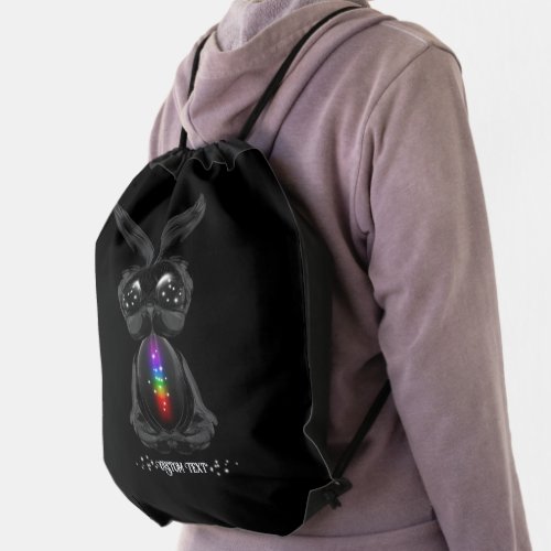Cute Black Bunny with Chakra Rainbow Soul Drawstring Bag