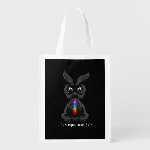 Cute Black Bunny with Chakra Rainbow Soul Grocery Bag
