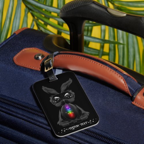 Cute Black Bunny with Chakra Rainbow Soul Luggage Tag