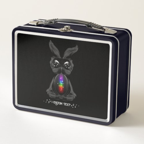 Cute Black Bunny with Chakra Rainbow Soul Metal Lunch Box