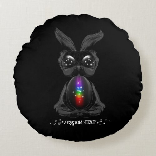 Cute Black Bunny with Chakra Rainbow Soul Round Pillow