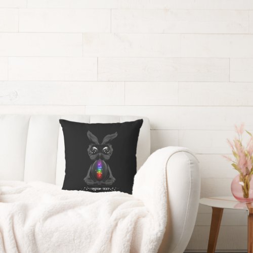 Cute Black Bunny with Chakra Rainbow Soul Throw Pillow