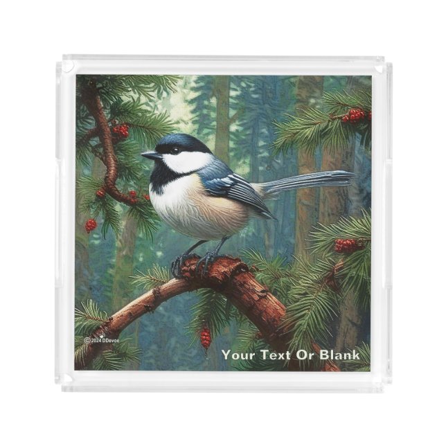 Cute Black-Capped Chickadee Acrylic Tray (Front)