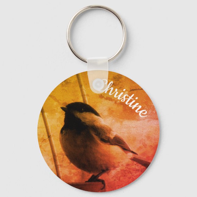 Cute Black Capped Chickadee Keychain (Front)