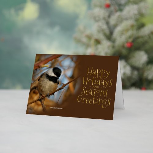 Cute Black_Capped Chickadee Songbird Christmas Foil Holiday Card