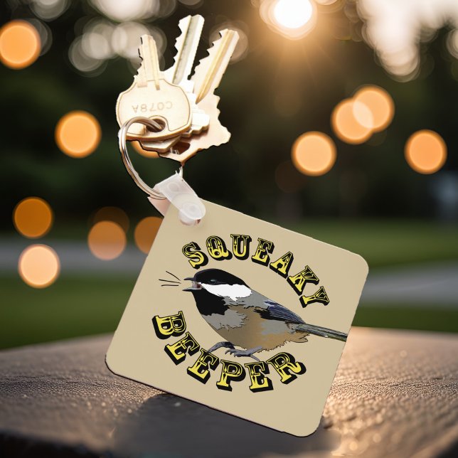 Cute Black Capped Chickadee Squeaky Beeper Bird Keychain (Cute and funny chirping chickadee "squeaky beeper" keychain for birding fanatics & bird lovers)