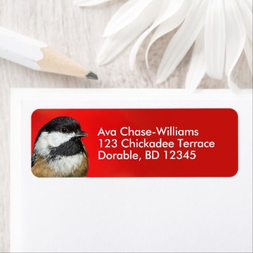 Cute Black_Capped Chickadee with Red Autumn Leaves Label