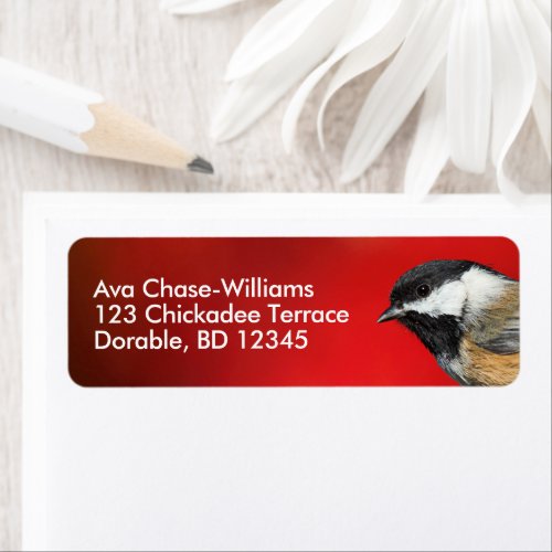 Cute Black_Capped Chickadee with Red Autumn Leaves Label
