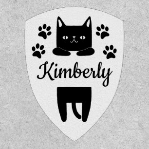 Cute black cartoon cat and paw prints with name patch