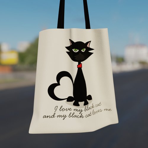 Cute Black Cartoon Cat Mom Tote Bag