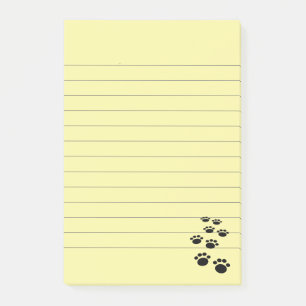 Cute Black Cartoon Pet Paw Trail Baby Blue Lined Post-it Notes